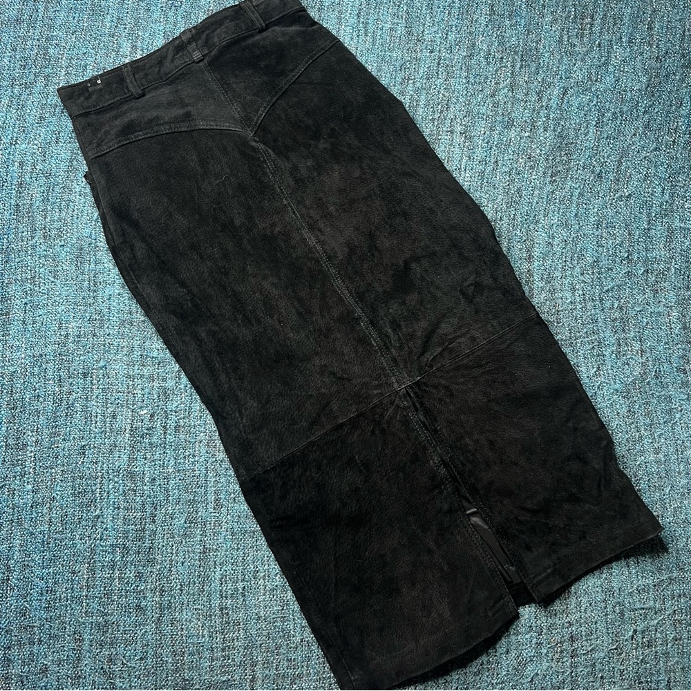 Vintage Express Genuine Leather Western High Waisted Midi Skirt in Black - Picture 3 of 7